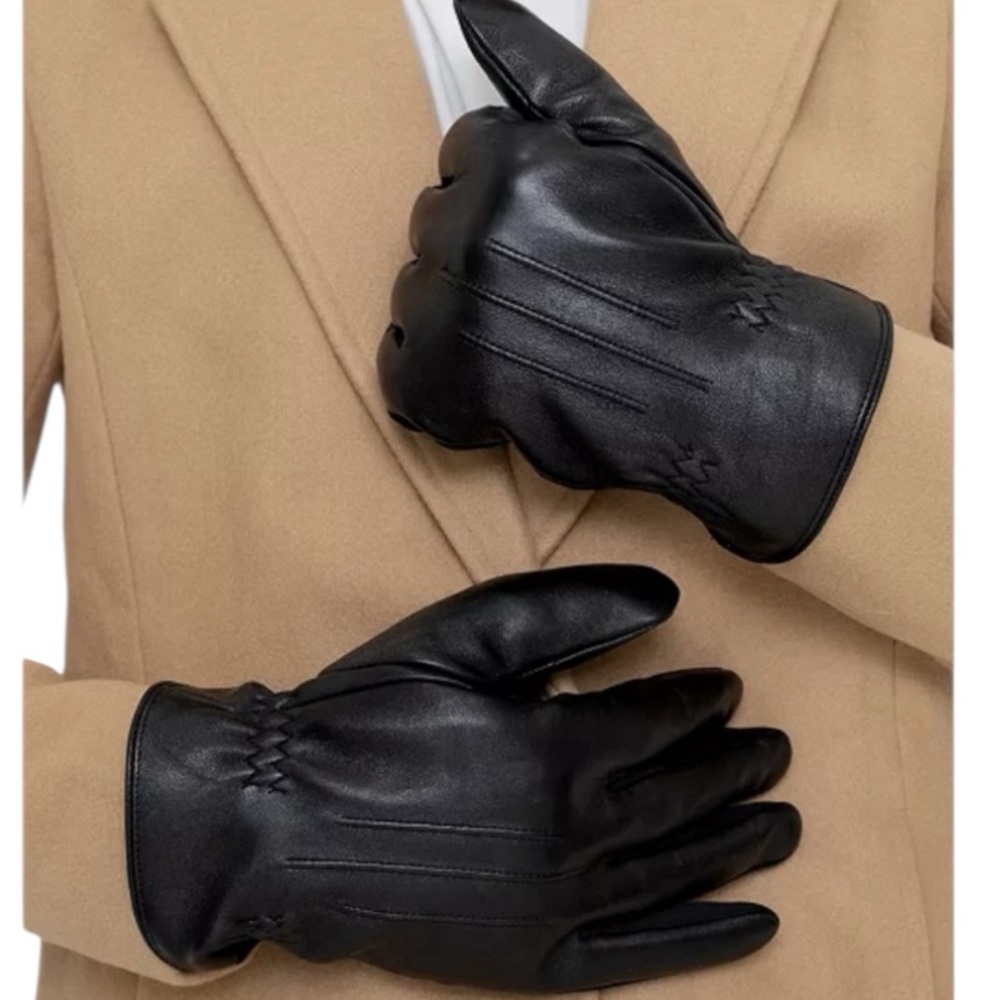 NWT Isotoner Black SleekHeat Extra Warmth Genuine Leather Gloves Gift Winter